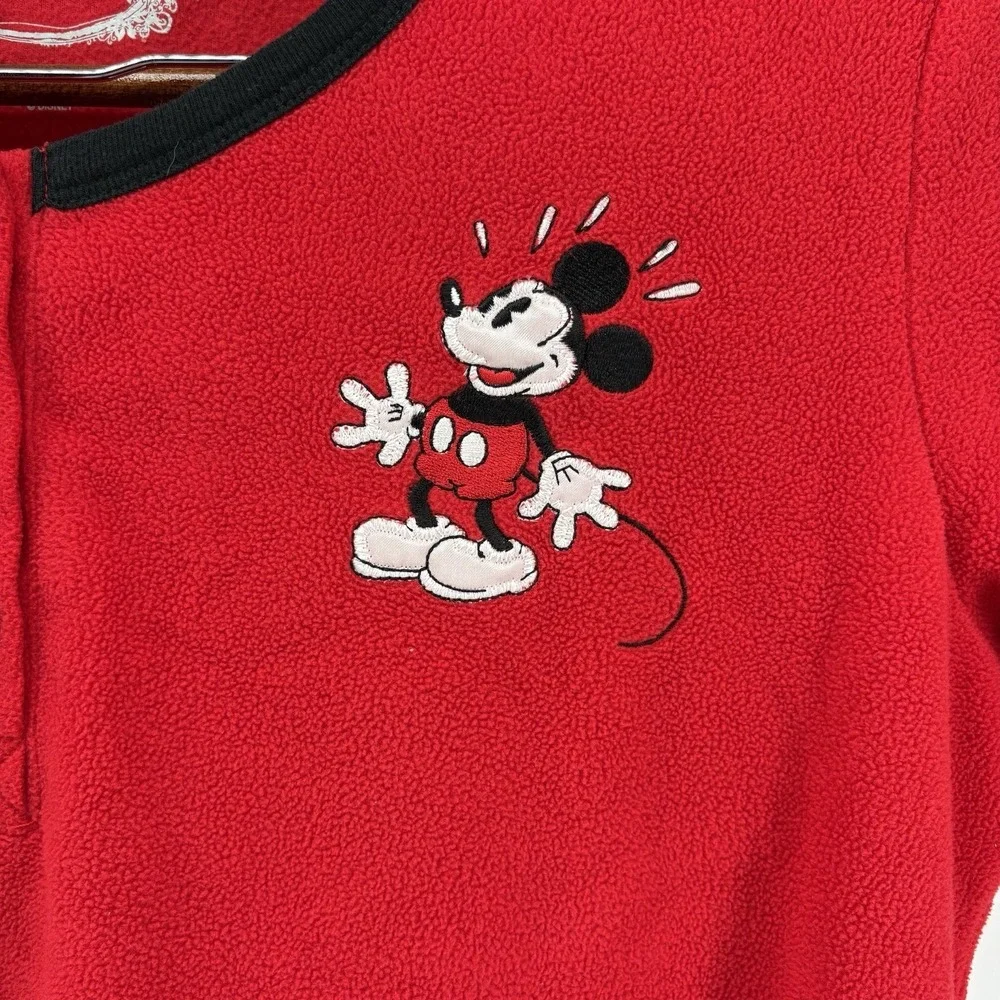 Disney Mickey Mouse Sleepwear Velvet‎ Velour Top Size XL Red Buttons Long Sleeve